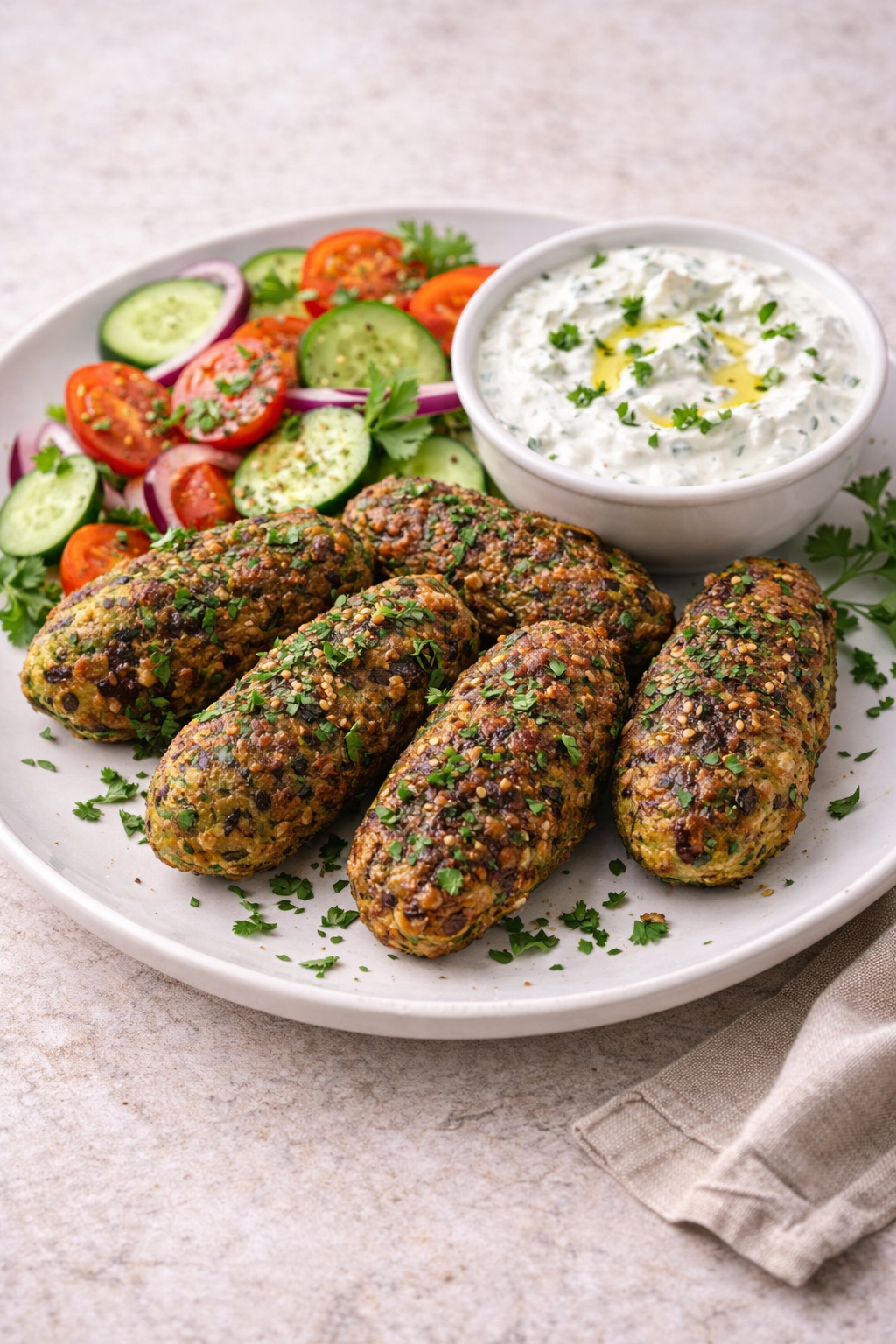 Vegetarian koftas with fresh veggies